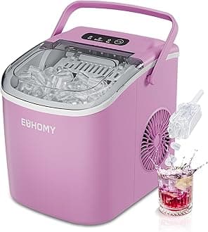 EUHOMY Ice Maker Household 【High-Speed Ice Making Automatic Cleaning Function】Compact with Handle Japanese Panel Ice Basket Small Mini Ice Maker Large Capacity Water Tank Transparent Window Easy to