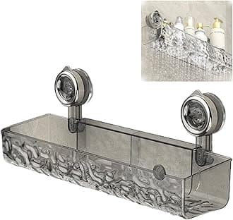 Generic No Drill Clear Wall Caddy, Bathroom Storage Shelf, 1 Shelf, Rectangular, Wall Mount, Plastic, Transparent, Suction Cup, Shower Storage