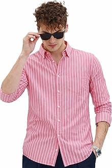 U TURN Men's Casual Printed Striped Stylish Latest Formal Shirt for Men