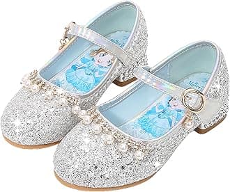 Girls Princess Shoes ELSA Mary Jane High Heels Dress up Christmas Carnival Birthday Theme Party Costume Kids Crystal Sequin Wedding Bridesmaids Shoes Cosplay Fancy Halloween Blue Pink Silver 03