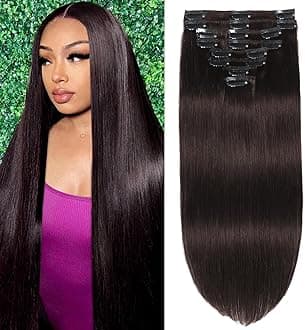 Dark Brown Clip in Hair Extensions Real Human Hair human hair clip in extensions Remy Invisible Natural Straight Seamless Clip on Hair Extensions 8pcs Double Weft 24 inch 120g