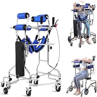 upright walker for Seniors, Hemiplegia Rehabilitation Lower Limb Training Standing Walker with Seat and Brakes, 8 Wheels Anti Rollover, Walker Aid for The Disabled, Suitable for People of 58-71in