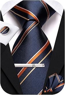 Hi-Tie Classic Mens Silk Ties Set 4 PCS Necktie Pocket Square Cufflinks Clip Pin Solid Strip Paisley Tie