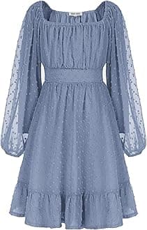 - Girls Ruffle Tiered Dress Long Sleeve Swiss Dot Flowy A-Line Dress 6-14Y