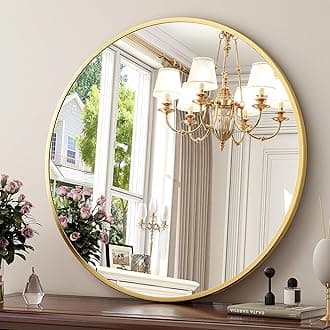 24 Inch Round Mirror - Circle Mirrors for Bathroom, Entryway and Living Room Wall Decor, Modern Hanging Vanity Mirror, Matte Gold Circle Decorative Wall Mirror