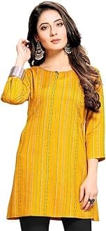 Shiv TextilesWomen's Rayon Fabric Printed Round Neck Short Kurtis Top Dresses Kurti