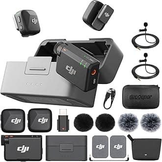 DJI Mic Mini (2 TX + 1 RX + Charging Case) Wireless Lavalier Microphone, Ultralight, Noise Cancelling, Up to 48-Hour Battery Life Bundle with 2 x Deco Gear Lapel Microphone and 5" EVA Case