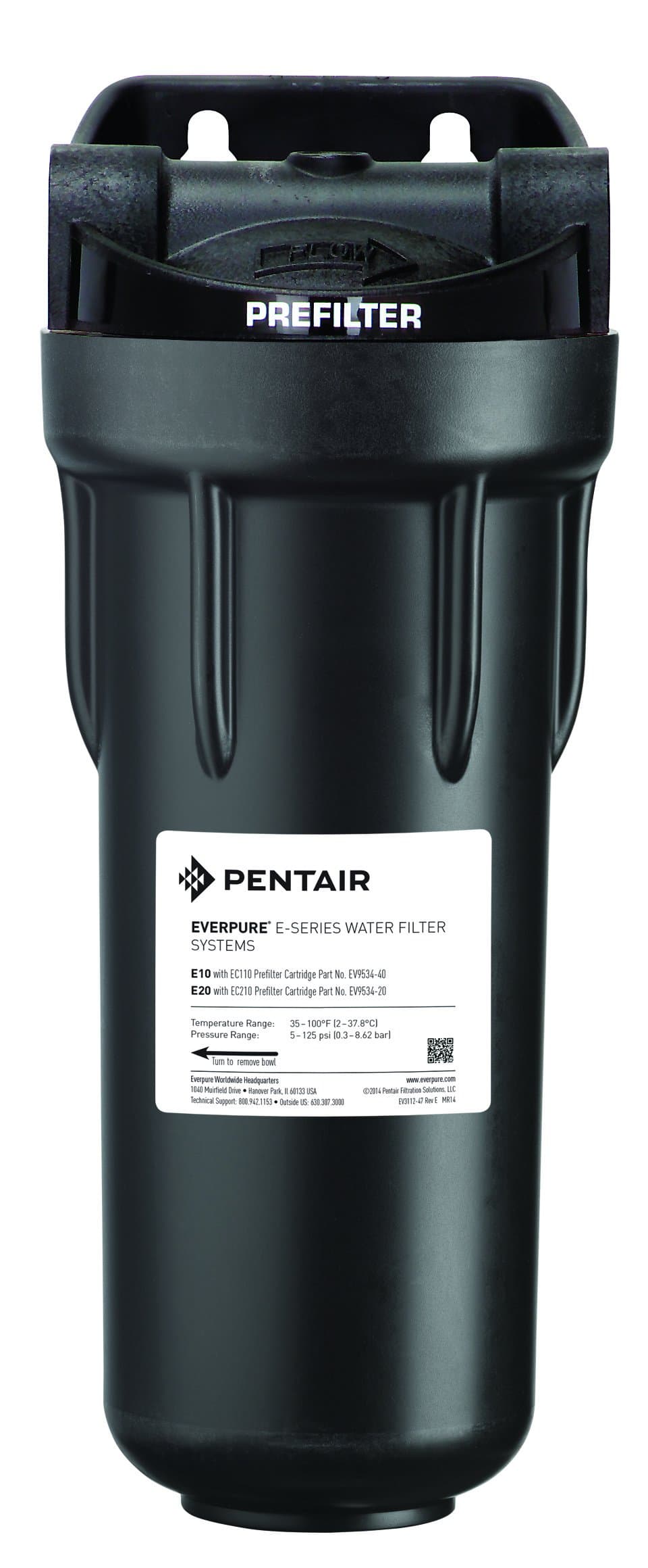 EV979580 Water Purification Unit, 10-Inch, Durable Plastic, Tight EC110 Sediment Filters 10 Micron