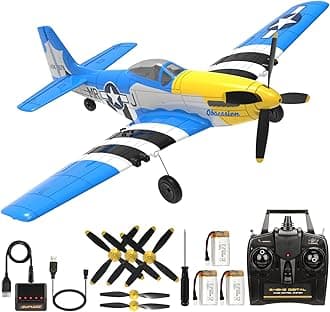 Remote Control Airplane for Adults P51 Mustang, 4 Channel RC Plane with 6-Axis Gyro Aerobatic, WW2 Warbird Fighter Glider Park Flyer Gift