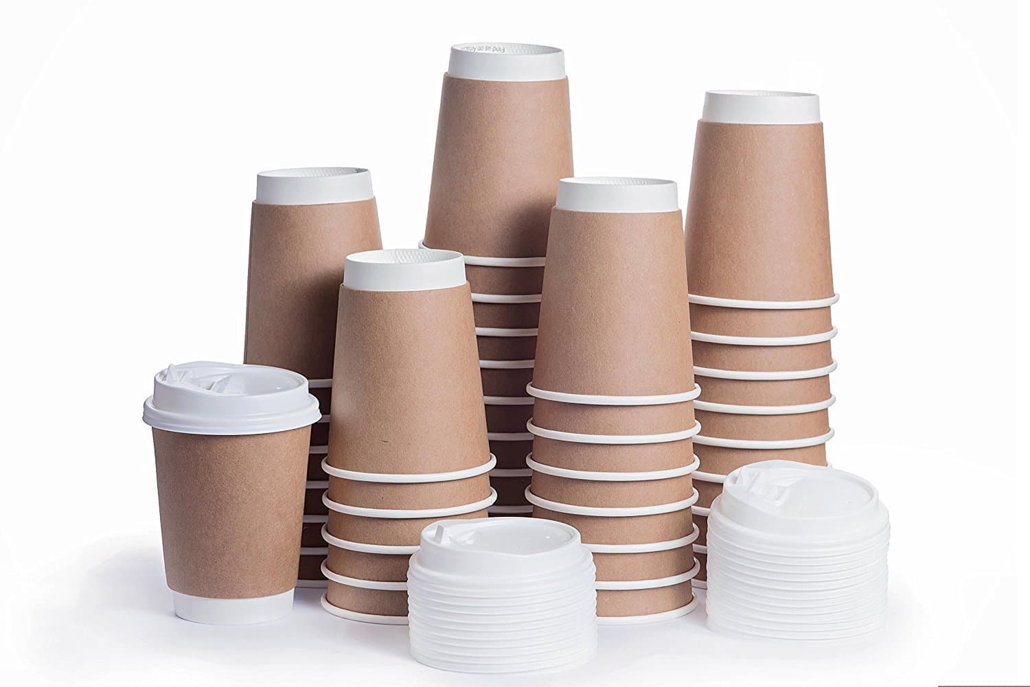 Disposable Coffee Cups Snap Lids - (100 Pack - 12 Ounce) in Bulk, Double Walled Thermal Insulation Paper Travel Cup with Cover for Hot Beverages like Tea, Cocoa
