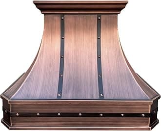 SINDA Copper Range Hood with Profession Stainless Steel Vent with Liner & Internal Motor, 48"W x 36"H, Smooth-Antique Copper, Island Mount, H3STRI4836