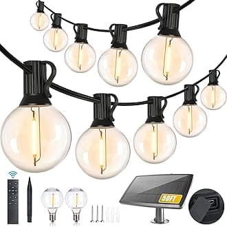 50FT Solar String Lights Outdoor Waterproof with Remote, G40 Solar Powered String Lights with 15+1 LED Shatterproof Bulbs, Dimmable Solar Patio Hanging Lights for Outside Backyard Party