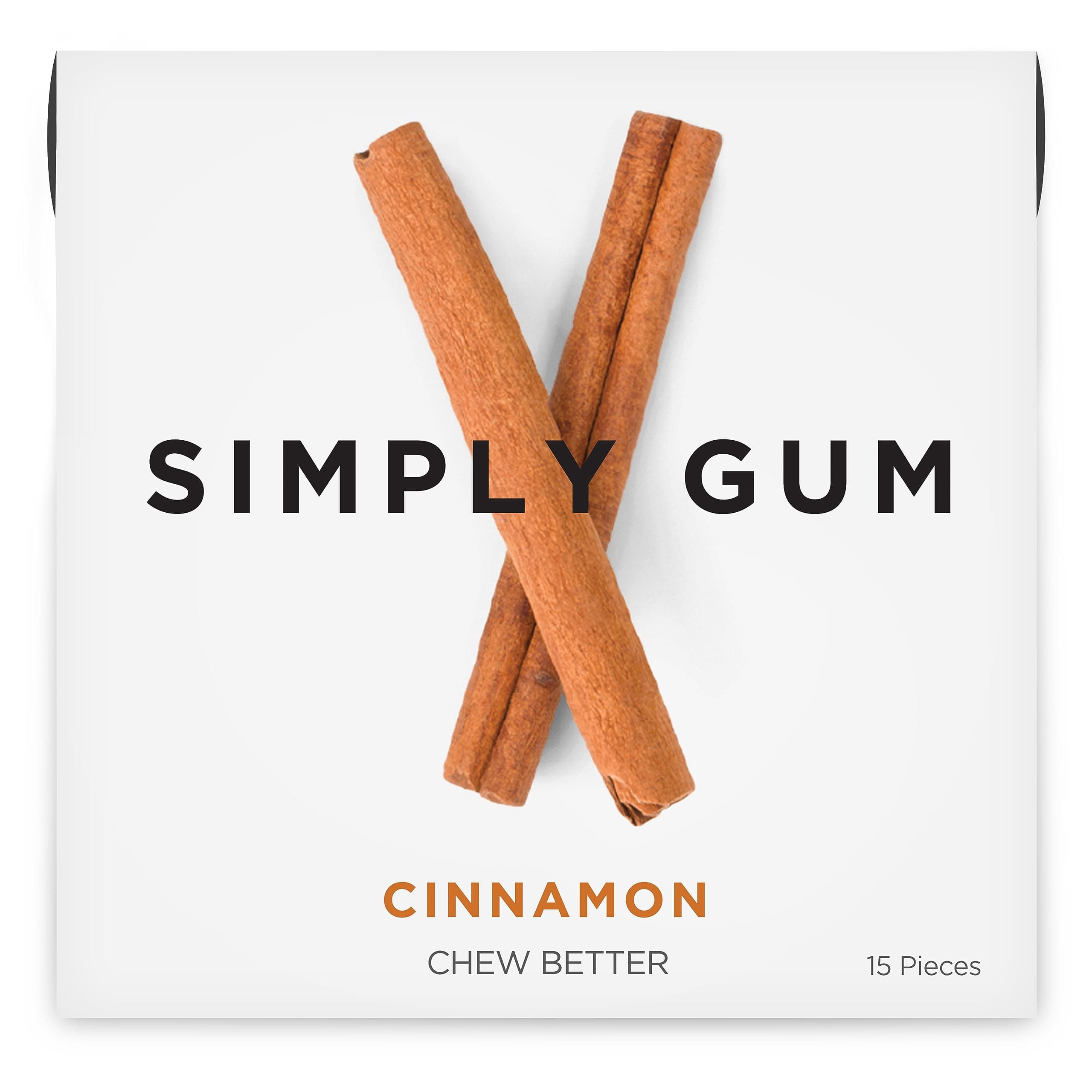SIMPLY Gum Cinnamon, Plastic-Free Natural Chewing Gum, 6 Pack (90 Pieces) | Vegan, Kosher, Non GMO, Aspartame Free and Sorbitol Free
