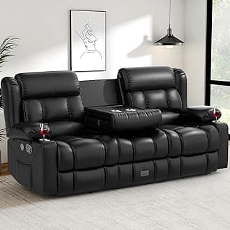 Dresegmt Loveseat Recliner Sofa, Flip Middle Backrest Design PU Leather 3 Seat Reclining Sofa with Storage Drawer, Manual Couch for Living Room/RV (Black, PU)