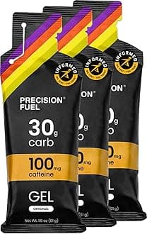 Precision Fuel 30 Caffeine Energy Gel - Mild Flavour Running Gels for Endurance Athletes, 30g Carbohydrate, Easy-to-Digest, Perfect for Running & Long-Duration Sports (Pack of 3)