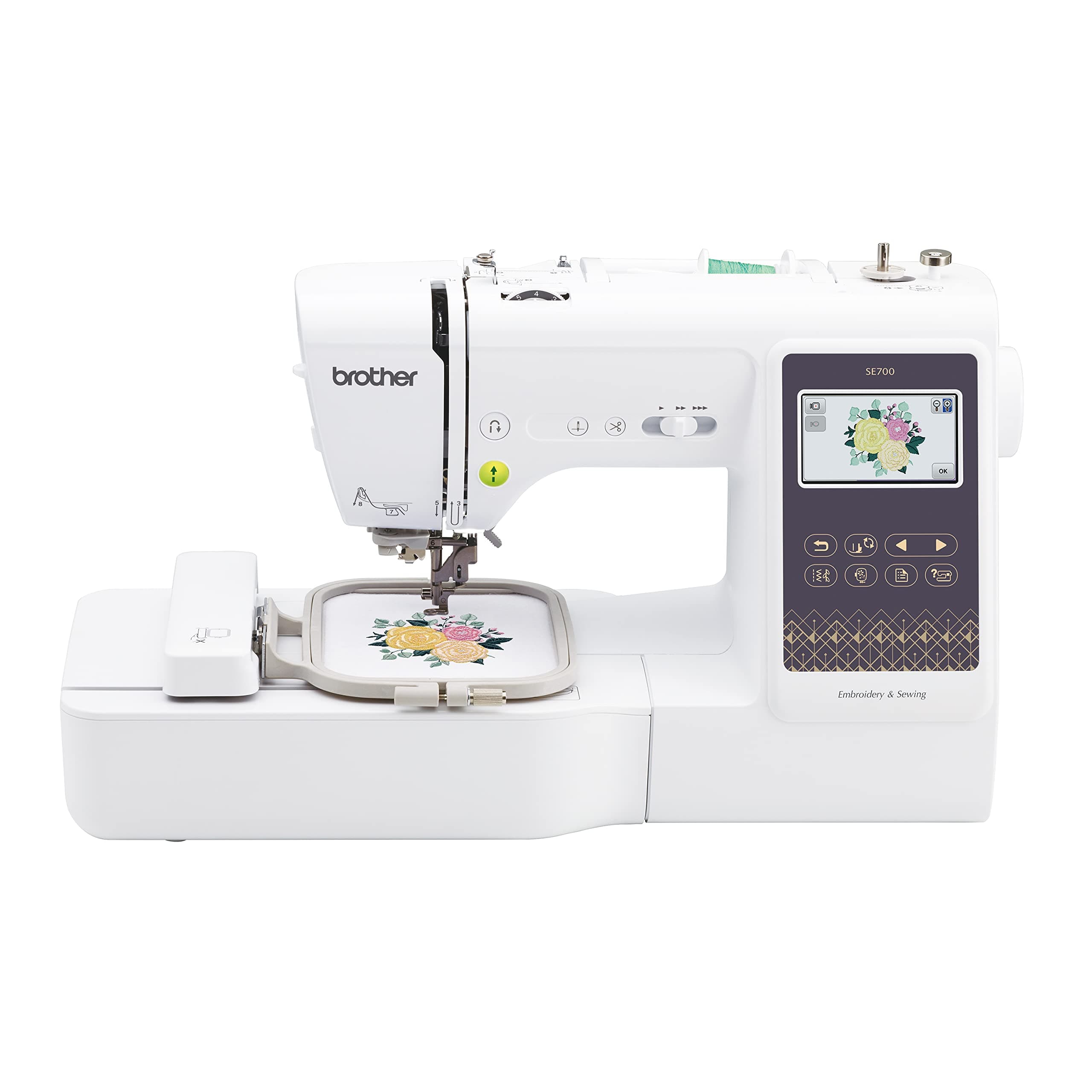 SE700 Sewing and Embroidery Machine, Wireless LAN Connected, 135 Built-in Designs, 103 Built-in Stitches, Computerized, 4" x 4" Hoop Area, 3.7" Touchscreen Display, 8 Included Feet, White