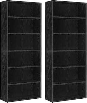 VASAGLE Set of 2 Bookshelves, 23.6 Inches Wide, 6-Tier Open Bookcases with Adjustable Storage Shelves, Floor Standing Units, Ebony Black ULBC166T56-2
