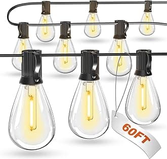 luckystyle 60FT LED Outdoor String Lights with 16+1 Edison Shatterproof Waterproof Bulbs, 2700K Commercial Grade Patio Lights, Heavy Duty Outside Hanging Outdoor Lights for Garden Porch Deck Decor