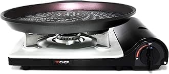 Stovetop Korean BBQ Non-Stick Grill Pan with Agni Portable Gas Stove Burner, Made in Korea (Grill Pan w Stove)