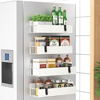 4 Pack Magnetic Spice Storage Rack Organizer for Refrigerator and Oven, Cream White Fridge Organizers and Storage