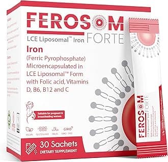 LCE Liposomal Iron Powder – 21mg Elemental Iron with Vitamins B12, B6, C, D & Folic Acid – Gentle Berry-Flavored Supplement Drink, 30 Vegan Sachets