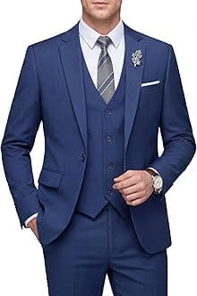 WULFUL Men's Slim Fit 3 Piece Suit, One Button Solid Blazer Business Party Jacket Vest Pants Set