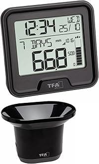 TFA Dostmann Drop Wireless Rain Gauge/Rain Rates Easily Determined/Wireless Transmission / 24 Hours Rain Alarm