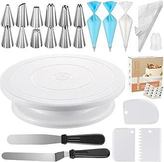 Kootek 71PCs Cake Decorating Supplies Kit with Cake Turntable, 12 Numbered Icing Piping Tips, 2 Spatulas, 3 Icing Comb Scraper, 50+2 Piping Bags, and 1 Coupler for Baking