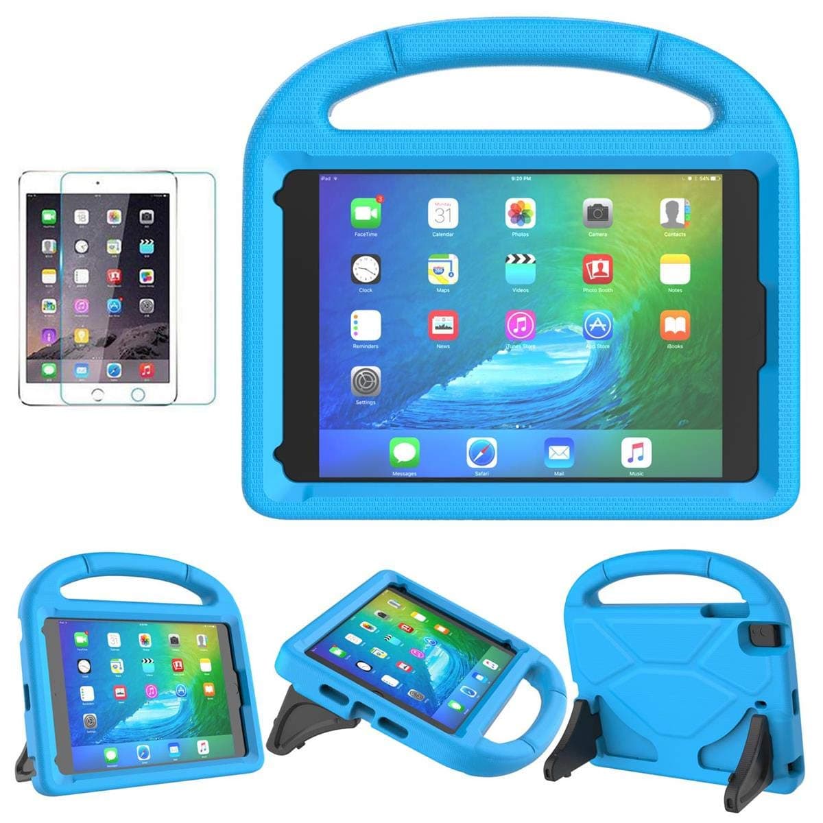 SUPLIK Kids Case for iPad mini 5/4/3/2/1 (7.9"), Durable Shockproof Protective Handle Bumper Stand Cover with 2*Screen Protectors for 7.9 inch Apple iPad mini 5th/4th/3rd/2nd/1st Generation, Blue