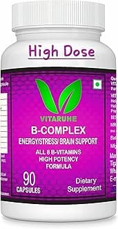 - VITARUHE® High Strength Vitamin B-Complex B1, B2, B3, B5, B6, B7, B9, B12 Vegan 90 Capsules, 3 Months SUPPLY