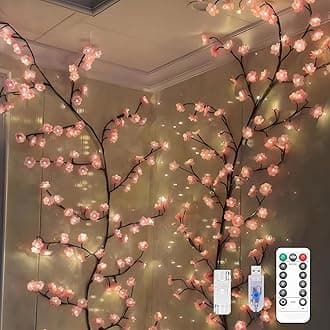 Cherry Blossom Tree Branch Lights for Wall,Cherry Enchanted Willow Vine Lights,with 72 LED and 8 Lighting Modes,Remote Timer,for Bedroom Wall Doors Windows Wedding Christmas Holiday (63inch)