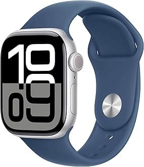 Apple Watch Series 10 [GPS, 46mm] - Silver Aluminum Case with Denim Sport Band, S/M (Renewed)
