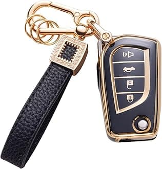 for Toyota Key Fob Cover with Leather Lanyard, Car Key Fob Case Compatible with tuner Tundra Camry RAV4 Highlander Corolla Smart Key Protector Holder
