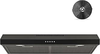 FIREGAS Black Range Hood 30 Inch Under Cabinet, Ducted/Ductless Convertible Kitchen Hood, 300 CFM, 3 Speed Exhaust Fan, Brushless DC Motor, Stove Hood Vents for Kitchen with LED Lights