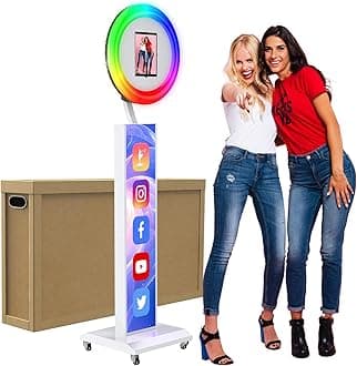JIYANG Portable Photo Booth Compatible with Any Ipad,Photo Booth Mchine with ChackTok PhotoBooth VIP Member,Customize Personalized Logo,Perfect for Parties,Wedding and Events(Wihte,Honeycomb Case)