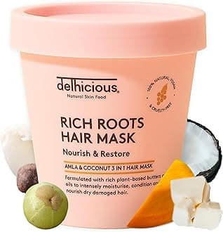 Delhicious Rich Roots 3-in-1 Hair Mask with Amla Oil & Coconut - Hair & Scalp Treatment for Dry, Damaged Hair - Shea Butter, Mango Butter - Vegan, Natural, Ayurveda - Sulphate Free Hair Mask - 175g