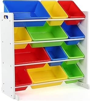 Humble Crew Kids Toy Storage Organizer with 12 Plastic Bins, White/Primary – Removable Bins for Playroom, Bedroom, Toddler Furniture for Boys and Girls Ages