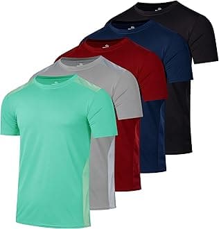 Real Essentials 5 Pack: Men’s Short Sleeve Dry Fit Active Crew Neck T Shirt - Athletic Running Gym Workout Tee Tops