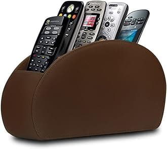 Remote Control Holder with 5 Compartments TV Remote Caddy Store Box,Desktop Organizer for Controller, Glasses and Media Player,Pen Storage (Brown)