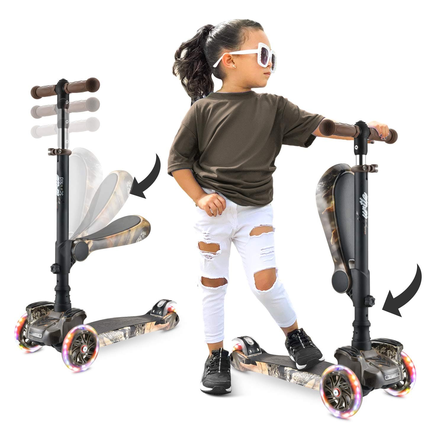 Hurtle 3-Wheeled Scooter for Kids - Wheel LED Lights, Adjustable Lean-to-Steer Handlebar, and Foldable Seat - Sit or Stand Ride with Brake for Boys and Girls Ages 1-14 Years Old