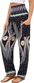 QIANXIZHAN Women's Harem Pants, High Waist Yoga Boho Trousers with Pockets