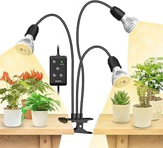 SANSI 450W LED Grow Lights, 3-Head Full Spectrum LED Plant Lamp with Clip, 4000K Sunlike, Timer 4/8/12 Hrs for Indoor Seedlings Germination (Lifetime Free Bulb Replacements) - BlackRecycled Claim Standard Blended