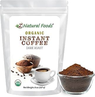 Z Natural Foods Organic Instant Coffee Powder - Rich Dark Roast Flavor, Arabica Instant Espresso Powder with Antioxidants to Boost Energy, Mood & Focus - Gourmet Coffee in Resealable Bag, 8 oz