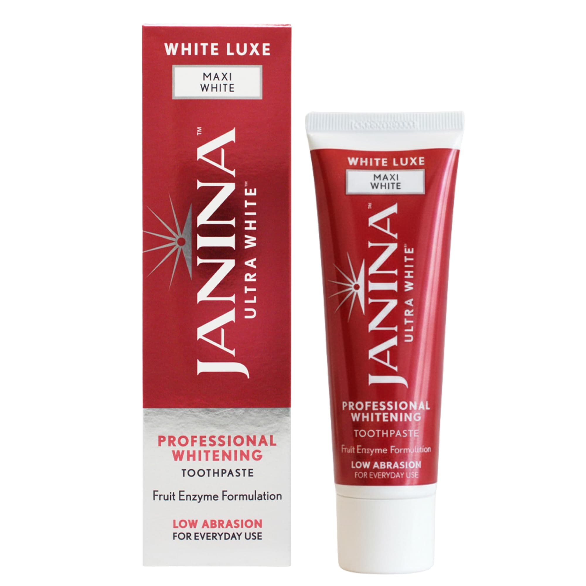 75ml White Luxe Maxi White Toothpaste | Natural Fruit Enzyme Whitening | Low Abrasion Formula | Stain Removal & Plaque Control | Vegan & Cruelty Free
