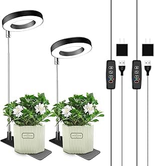 Grow Lights for Indoor Plants, 48 LEDs Full Spectrum Plant Light for Indoor Plants, Height Adjustable Growing Lamp with Base, 3 Optional Spectrums, Auto Timer 3/9/12Hrs, 10 Brightness, 2 Pack