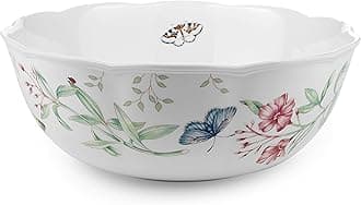 Butterfly Meadow Serving Bowl , white body -