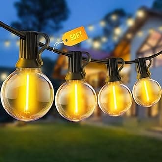 YRATERVSR Outdoor Garden String Lights LED 50Ft 15M Festoon Light Mains Powered Outside Lighting Waterproof Shatterproof G40 Bulb Hanging for Balcony Gazebo Patio Party [Energy Class E]