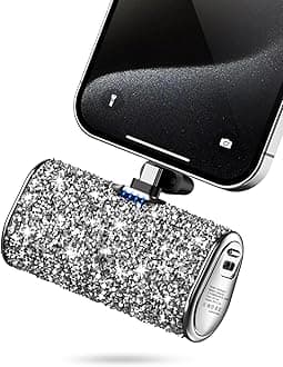Bling-Small-Portable-Charger-Power-Bank - 6800mAh Ultra Compact Shining Power Bank 5V3.1A Fast Charger Built-in Flashlight and Type-C Connector for iPhone 15 and Android Phones(Silver)