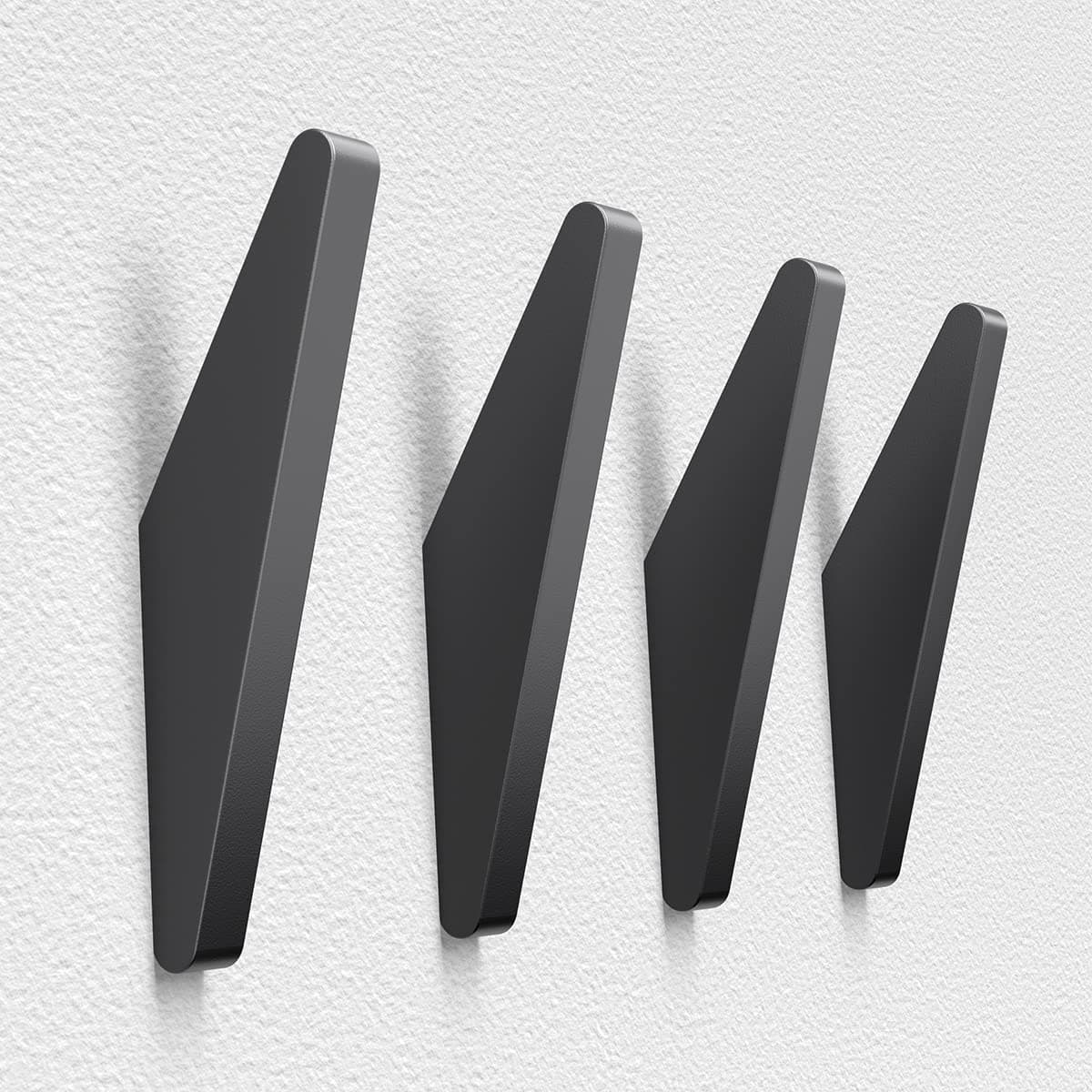 4Pack Metal Wall Hooks, Minimalist Coat Hooks Matte Black Simple Modern Easy Install Wall Mount Heavy Duty Aluminum Mid Century Entryway Bathroom, for Hanging Hat Purses Backpack Towel