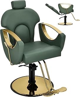 Green Barber Chair Salon Chair for Hair Stylist, Barber Chairs for Home Barbershop, Reclining Styling Salon Hair Armchair with Hydraulic Pump, 360°Rotation, 130°Recline(Dark Green)
